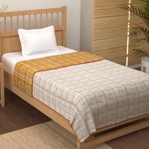 Story@Home Dohar Single Bed Cotton, Blanket for Winter,100% Cotton Reversible Light Weight Dohar Single| 144 X 220 CM|White and Yellow